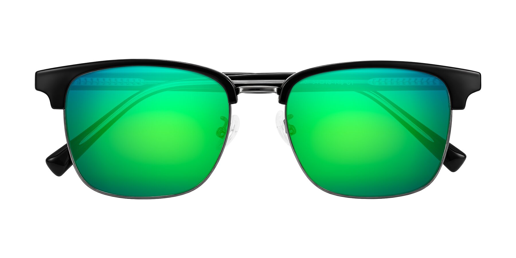 Folded Front of Waxler in Black/Gunmetal with Green Mirrored Lenses