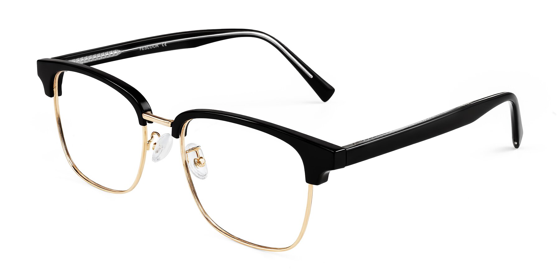 Angle of Waxler in Black/Gold with Clear Eyeglass Lenses