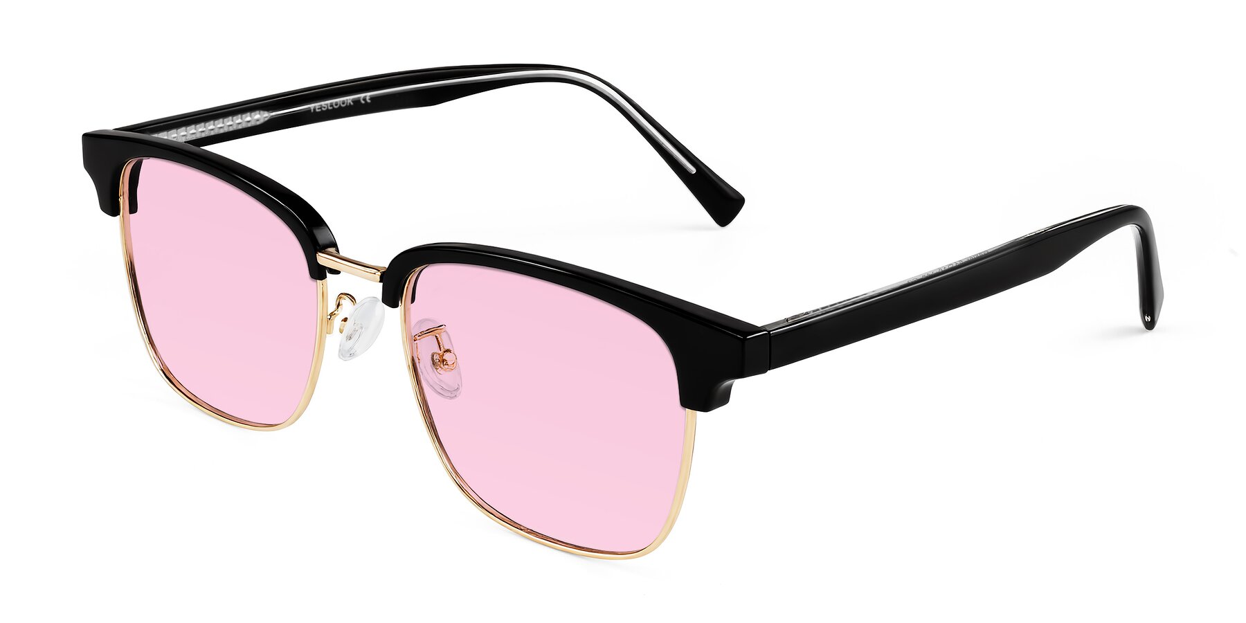 Angle of Waxler in Black/Gold with Light Pink Tinted Lenses