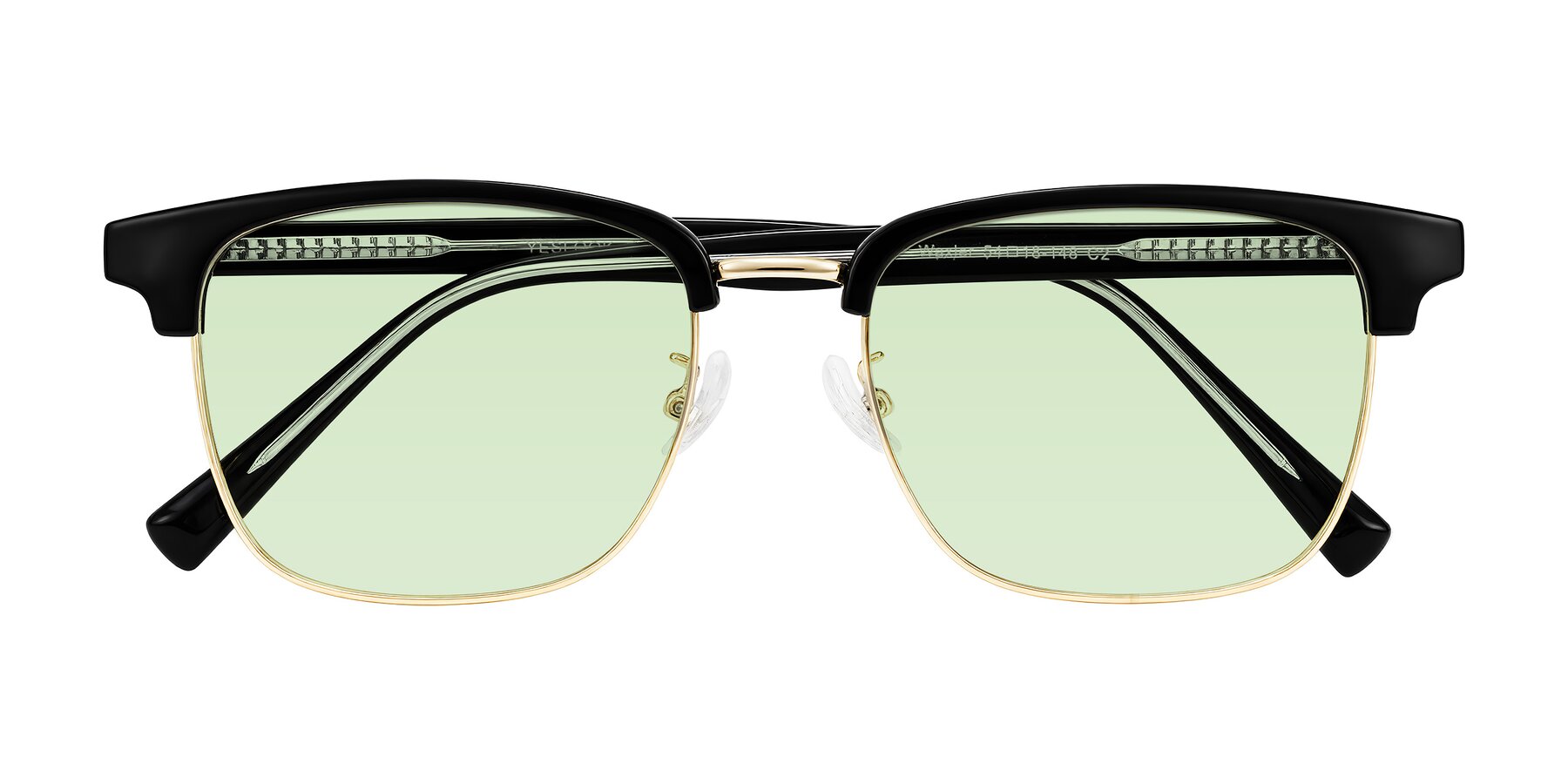 Folded Front of Waxler in Black/Gold with Light Green Tinted Lenses