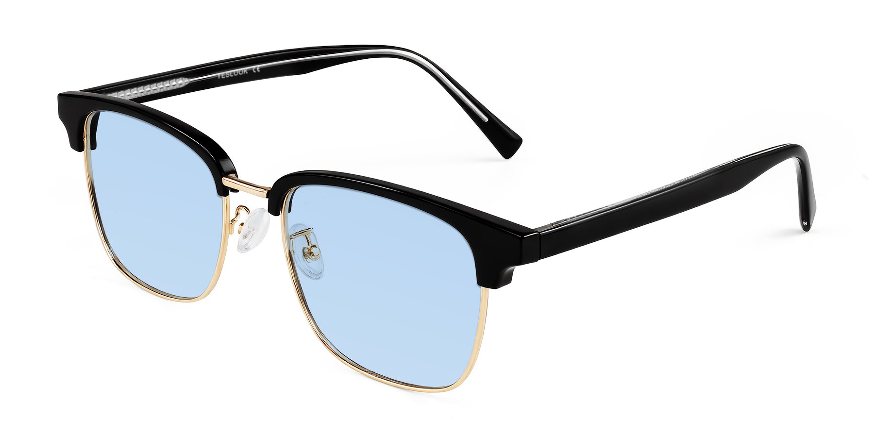 Angle of Waxler in Black/Gold with Light Blue Tinted Lenses