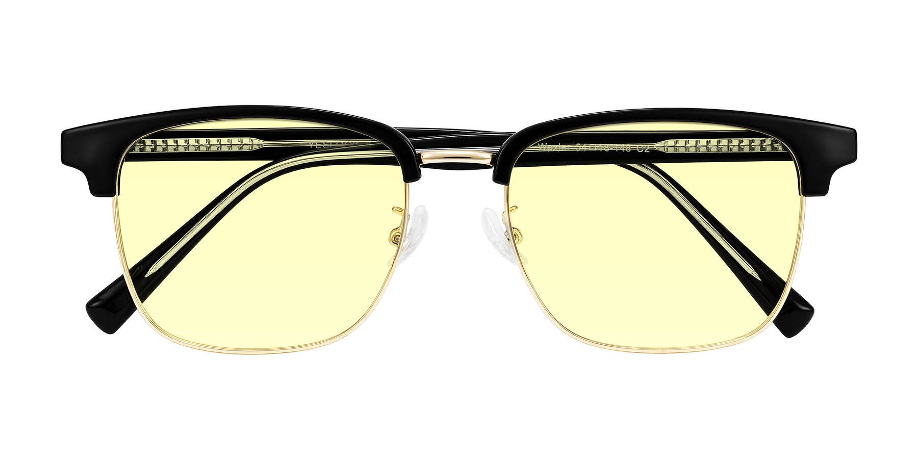 Folded Front of Waxler in Black/Gold with Light Yellow Tinted Lenses