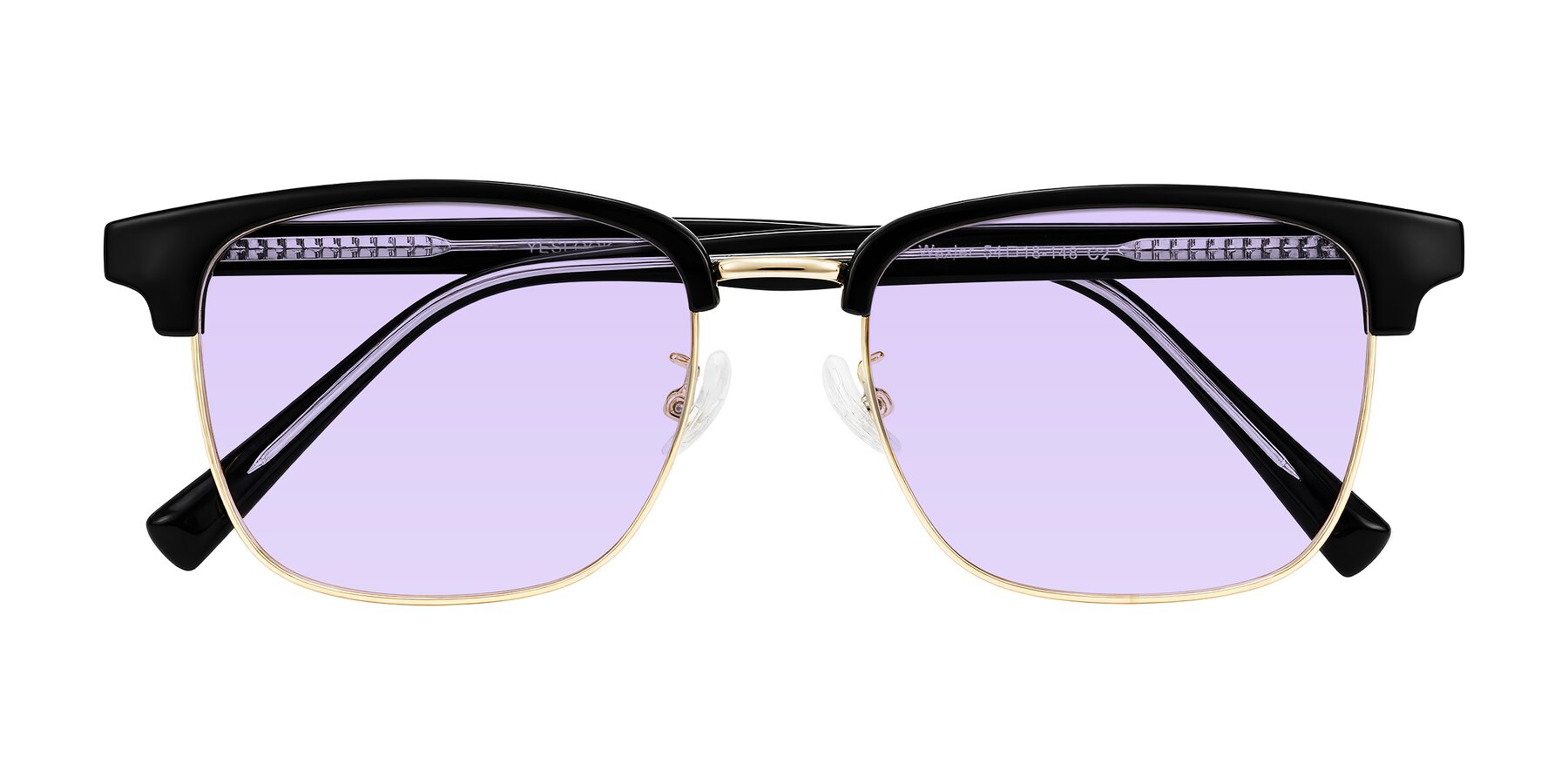 Folded Front of Waxler in Black/Gold with Light Purple Tinted Lenses