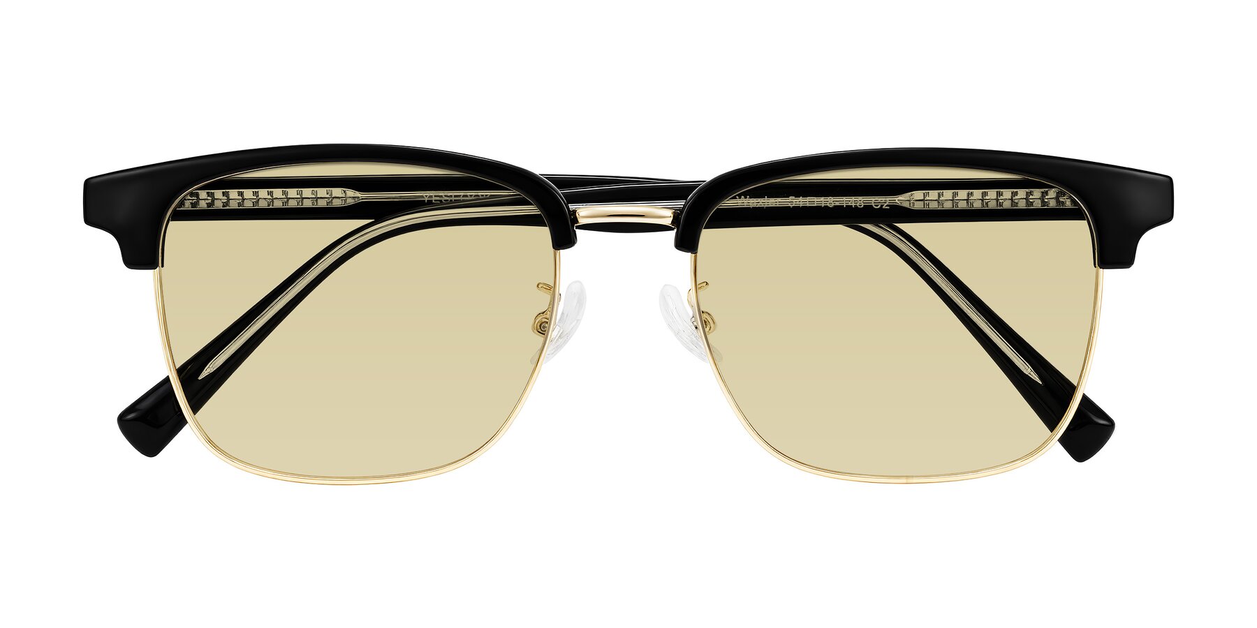 Folded Front of Waxler in Black/Gold with Light Champagne Tinted Lenses