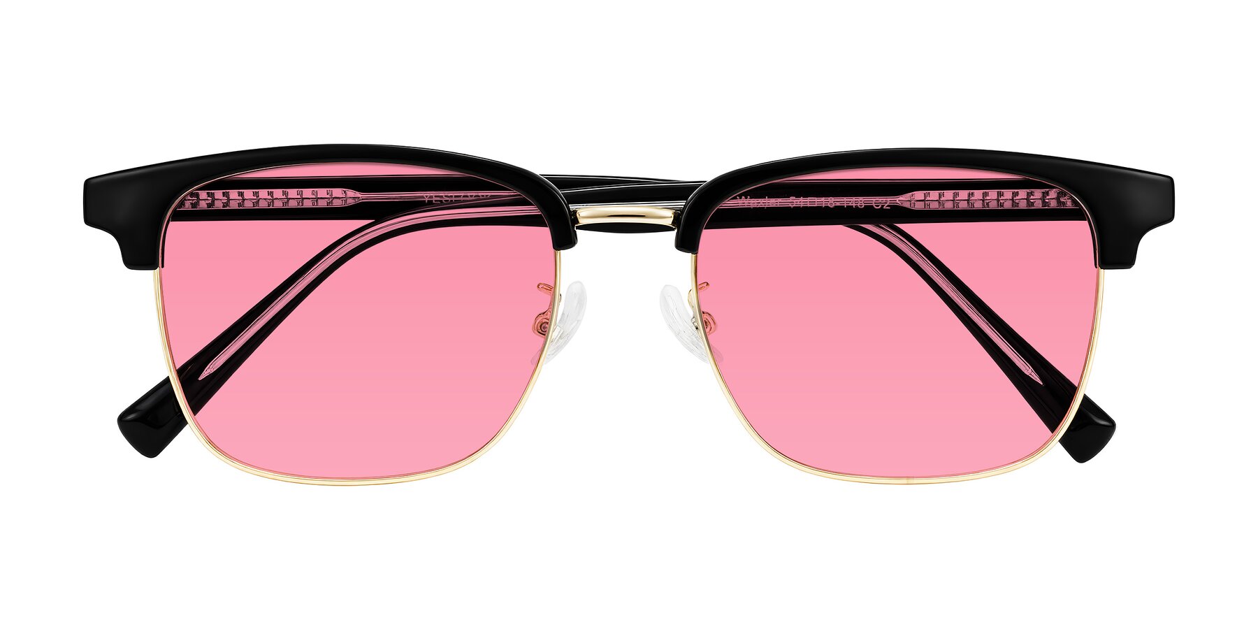 Folded Front of Waxler in Black/Gold with Pink Tinted Lenses