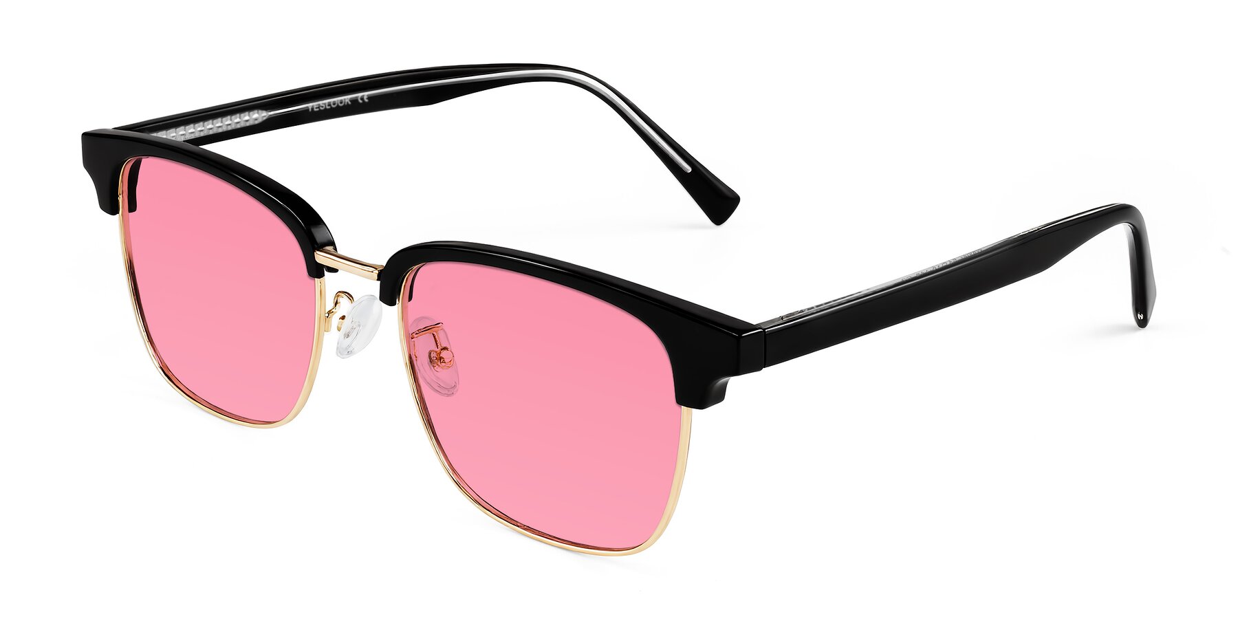 Angle of Waxler in Black/Gold with Pink Tinted Lenses