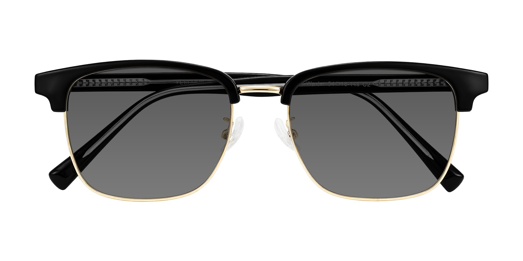 Folded Front of Waxler in Black/Gold with Medium Gray Tinted Lenses