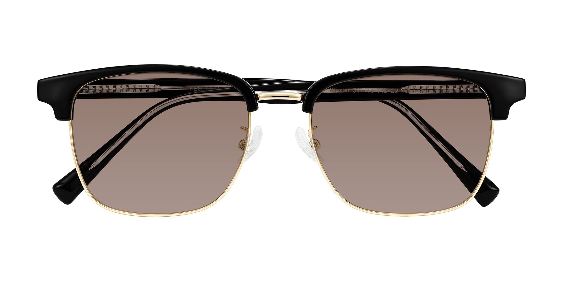 Folded Front of Waxler in Black/Gold with Medium Brown Tinted Lenses