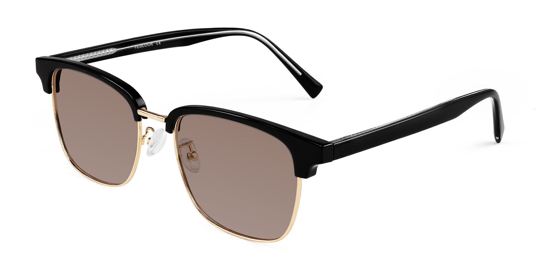 Angle of Waxler in Black/Gold with Medium Brown Tinted Lenses
