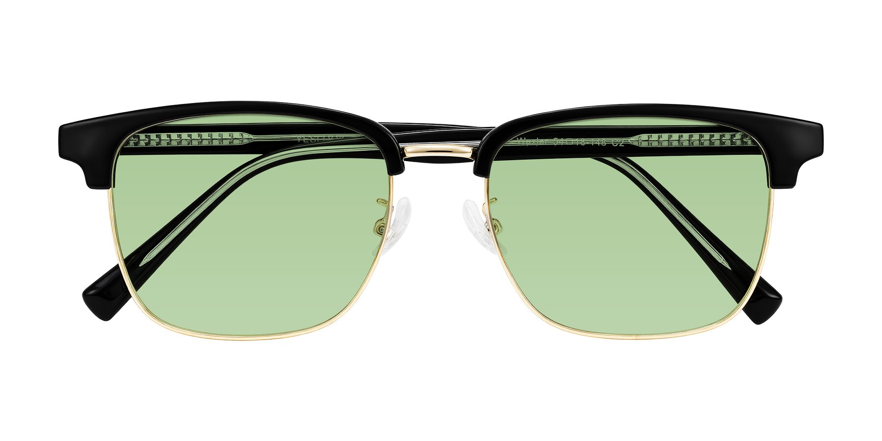 Folded Front of Waxler in Black/Gold with Medium Green Tinted Lenses