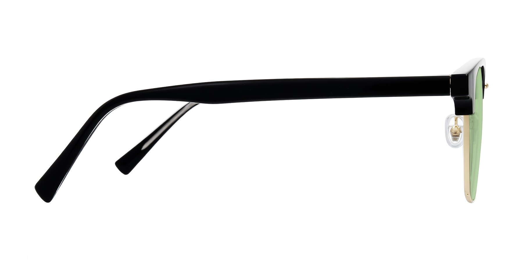 Side of Waxler in Black/Gold with Medium Green Tinted Lenses