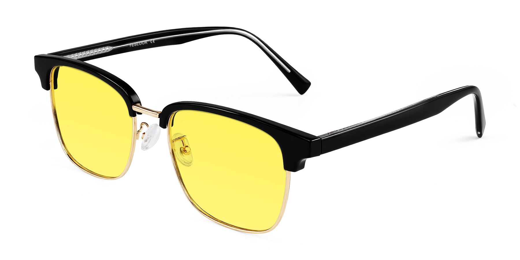 Angle of Waxler in Black/Gold with Medium Yellow Tinted Lenses