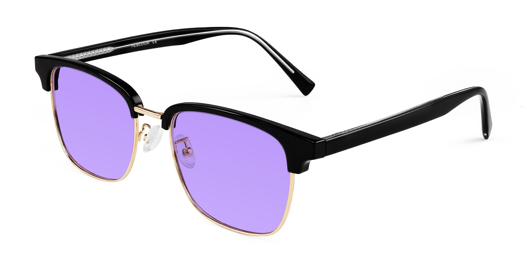 Angle of Waxler in Black/Gold with Medium Purple Tinted Lenses