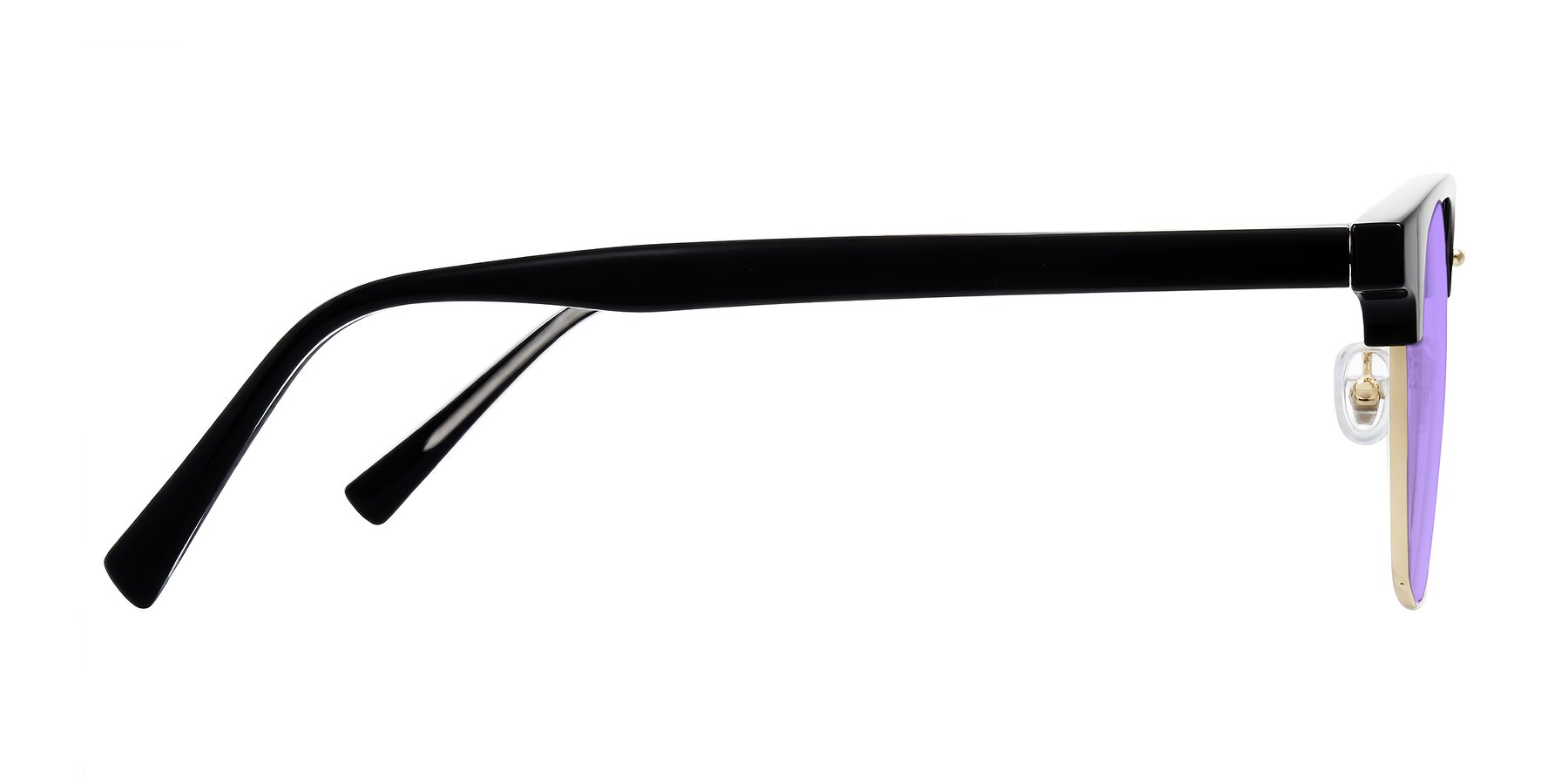 Side of Waxler in Black/Gold with Medium Purple Tinted Lenses