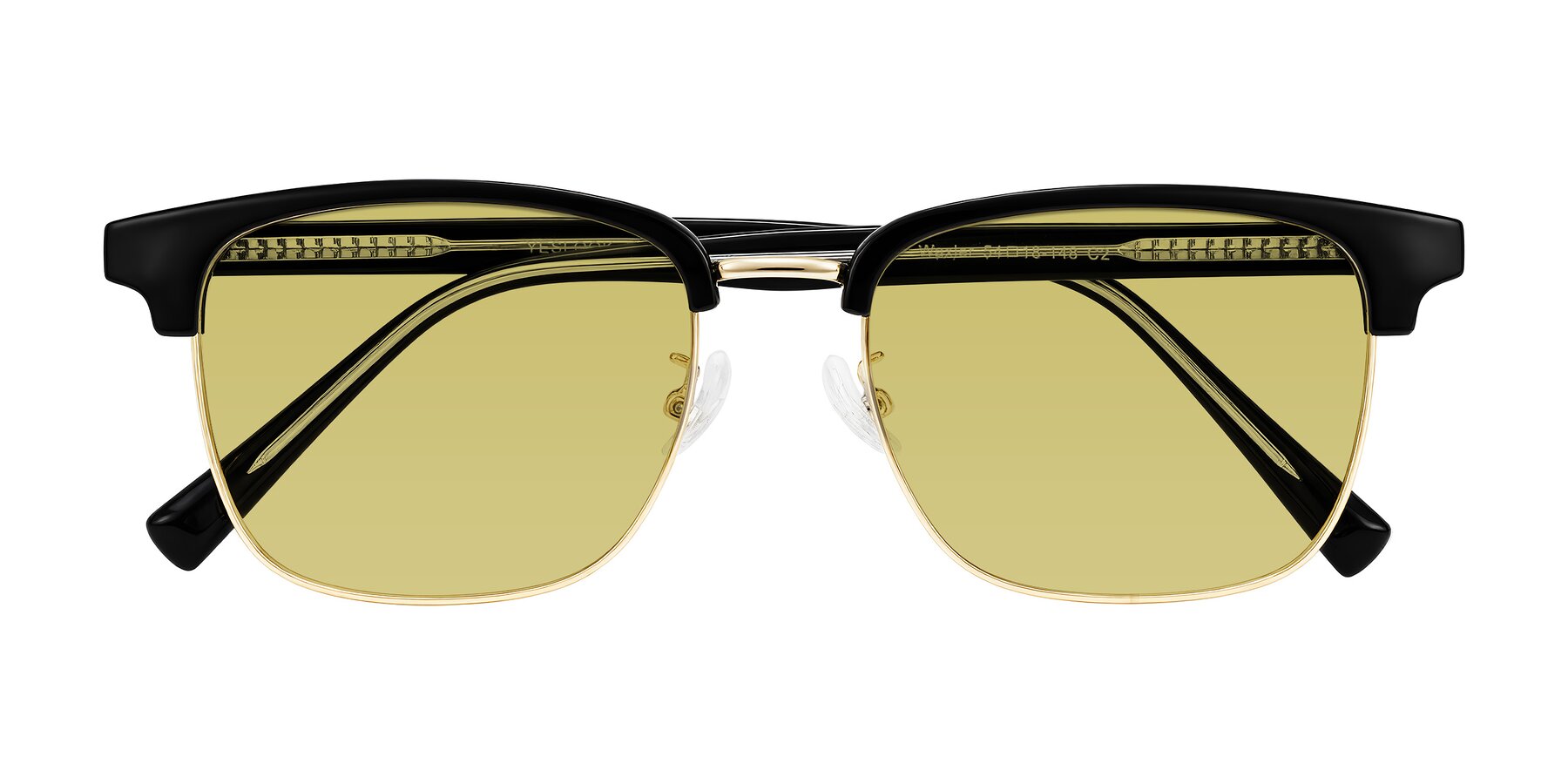 Folded Front of Waxler in Black/Gold with Medium Champagne Tinted Lenses