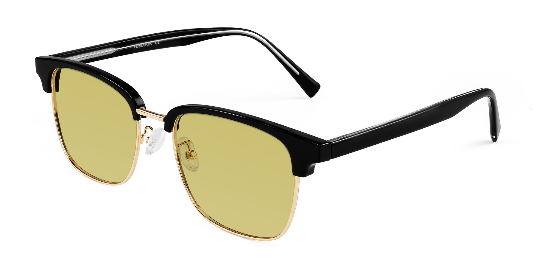 Angle of Waxler in Black/Gold with Medium Champagne Tinted Lenses