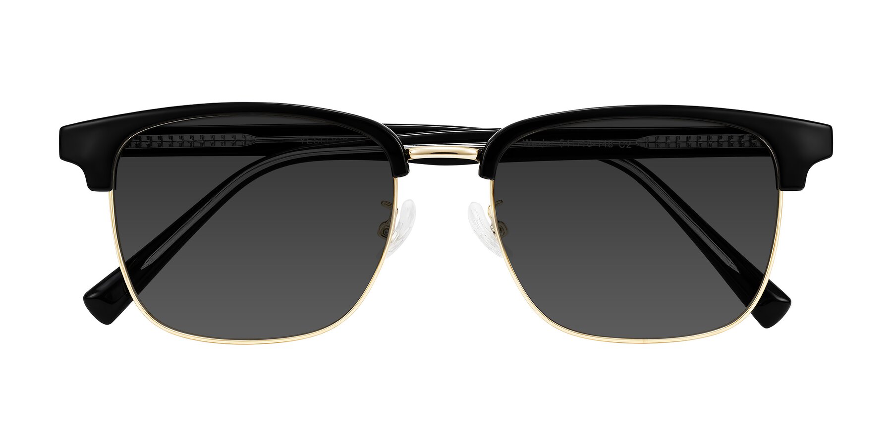 Folded Front of Waxler in Black/Gold with Gray Tinted Lenses