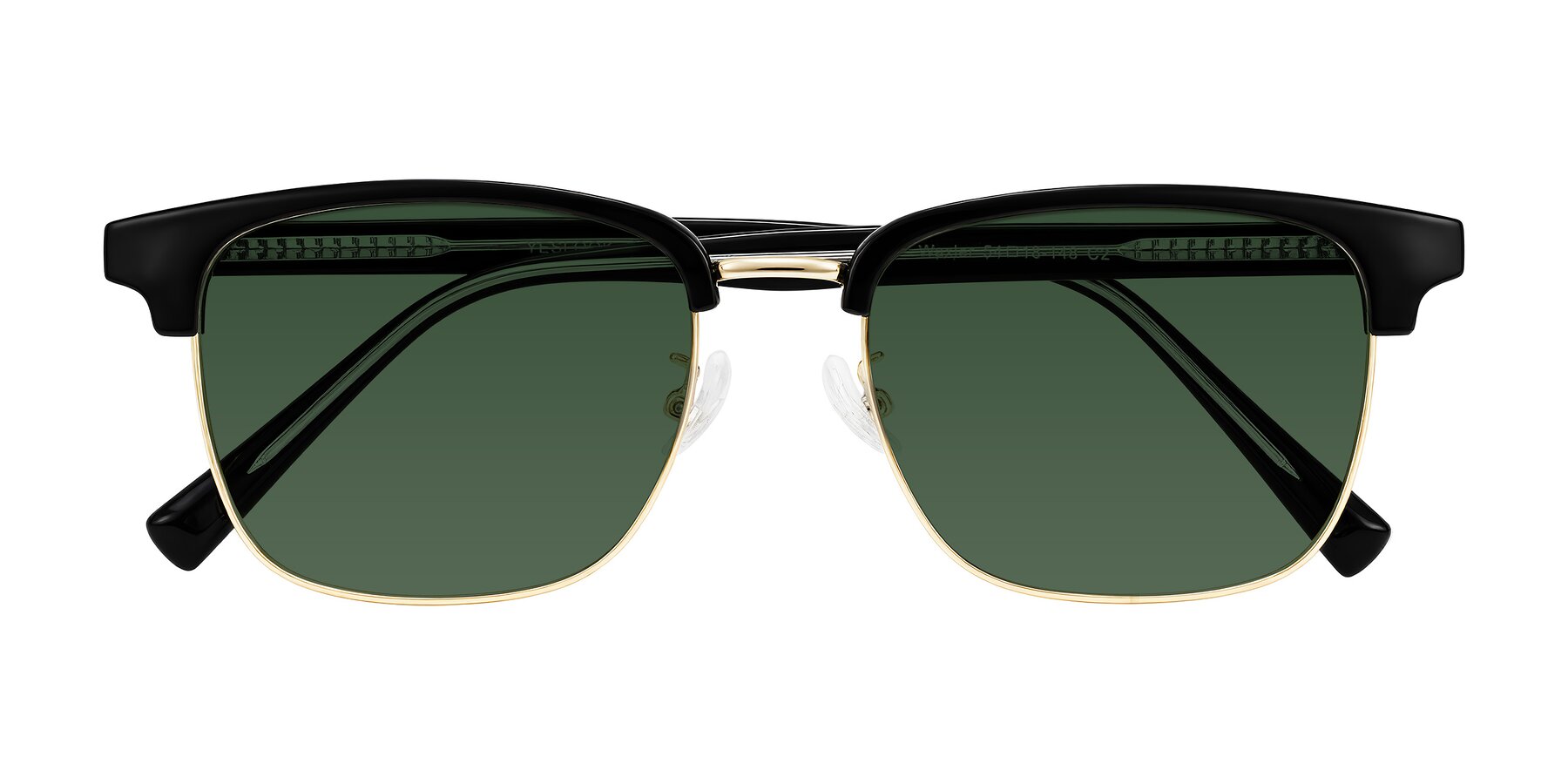Folded Front of Waxler in Black/Gold with Green Tinted Lenses