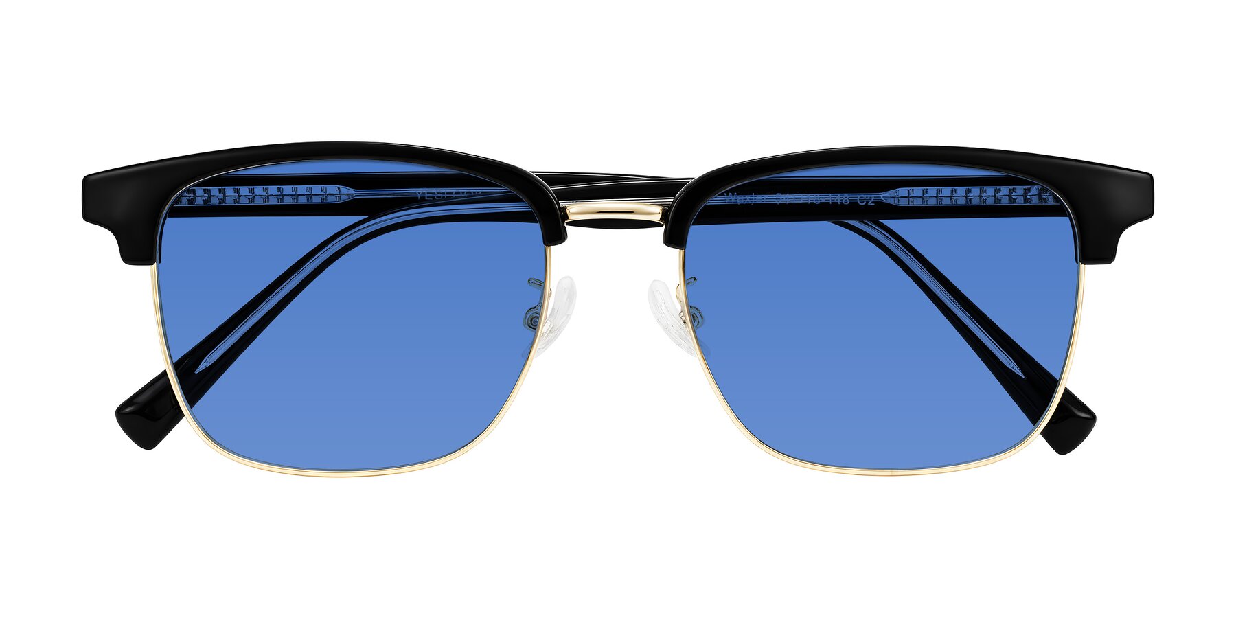 Folded Front of Waxler in Black/Gold with Blue Tinted Lenses