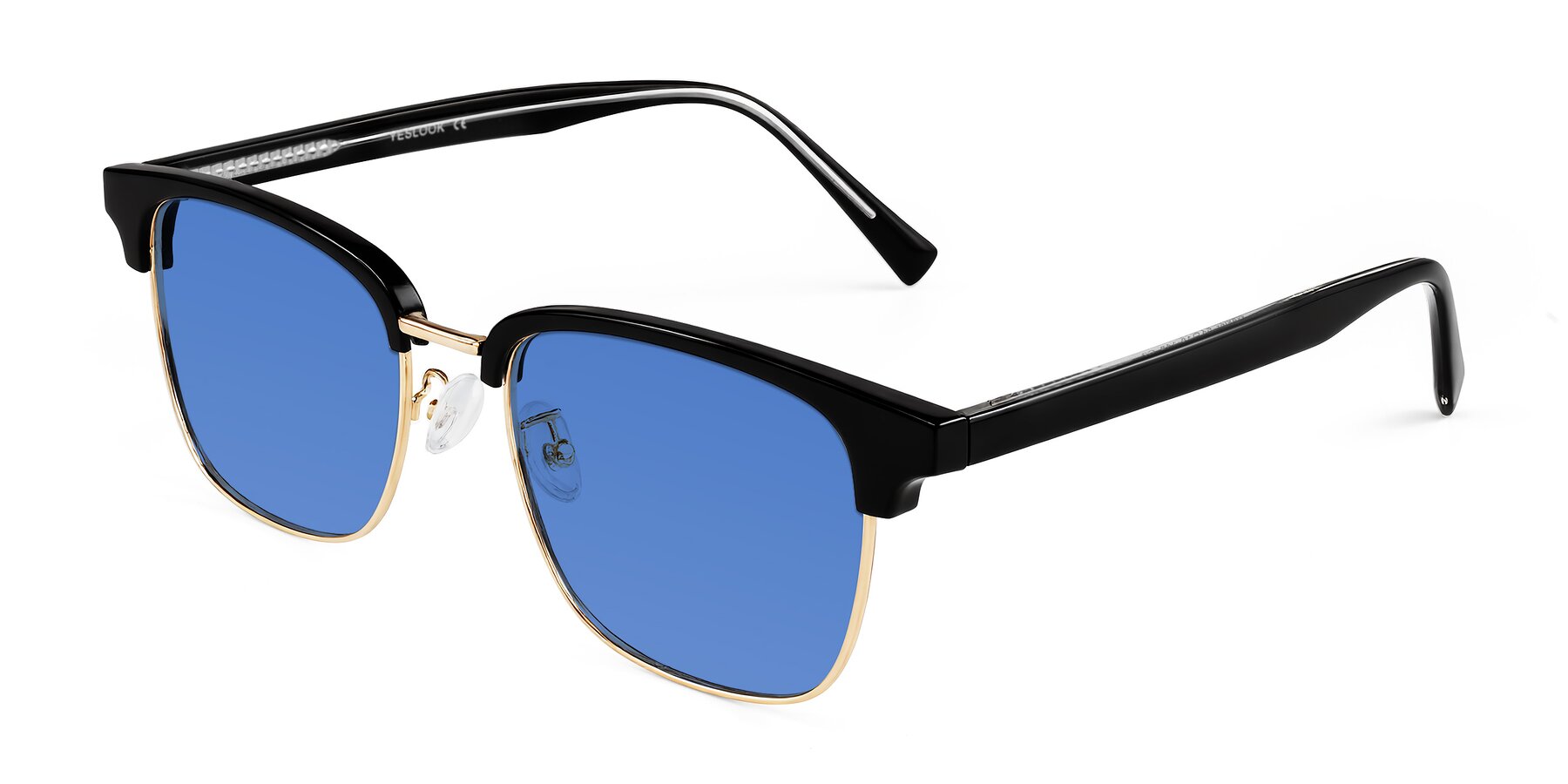 Angle of Waxler in Black/Gold with Blue Tinted Lenses