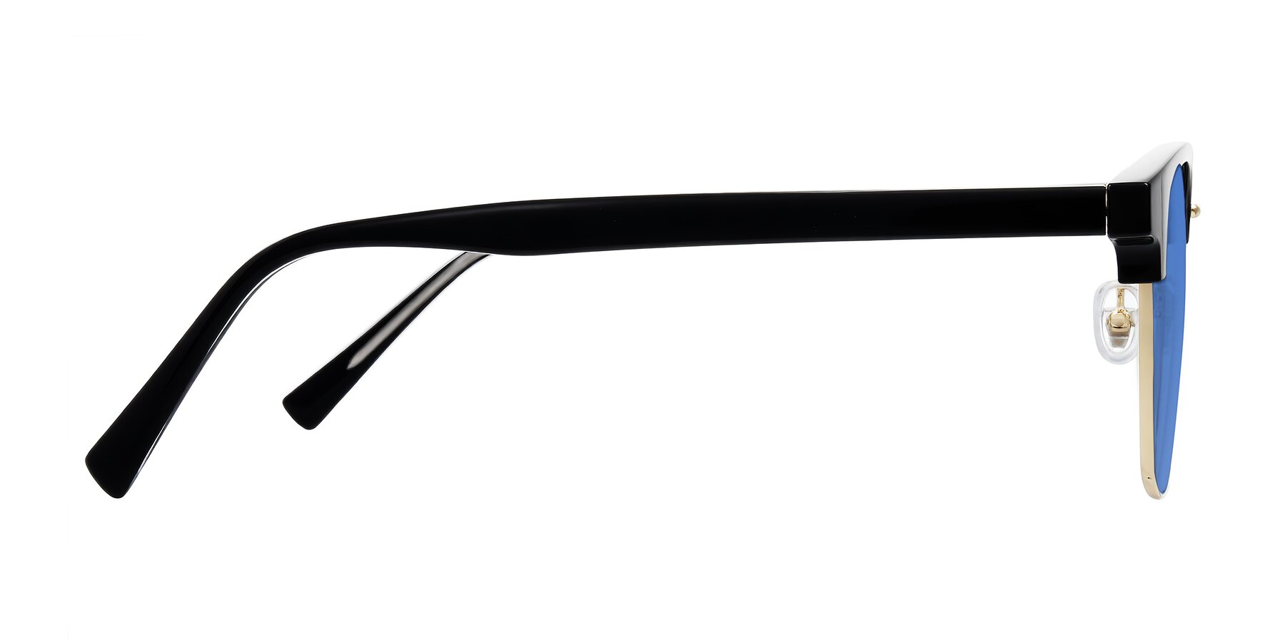 Side of Waxler in Black/Gold with Blue Tinted Lenses