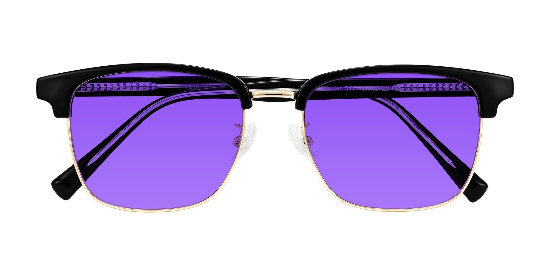 Folded Front of Waxler in Black/Gold with Purple Tinted Lenses