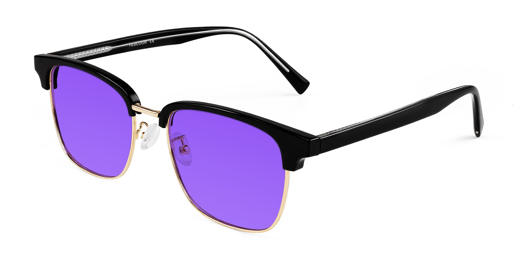 Angle of Waxler in Black/Gold with Purple Tinted Lenses