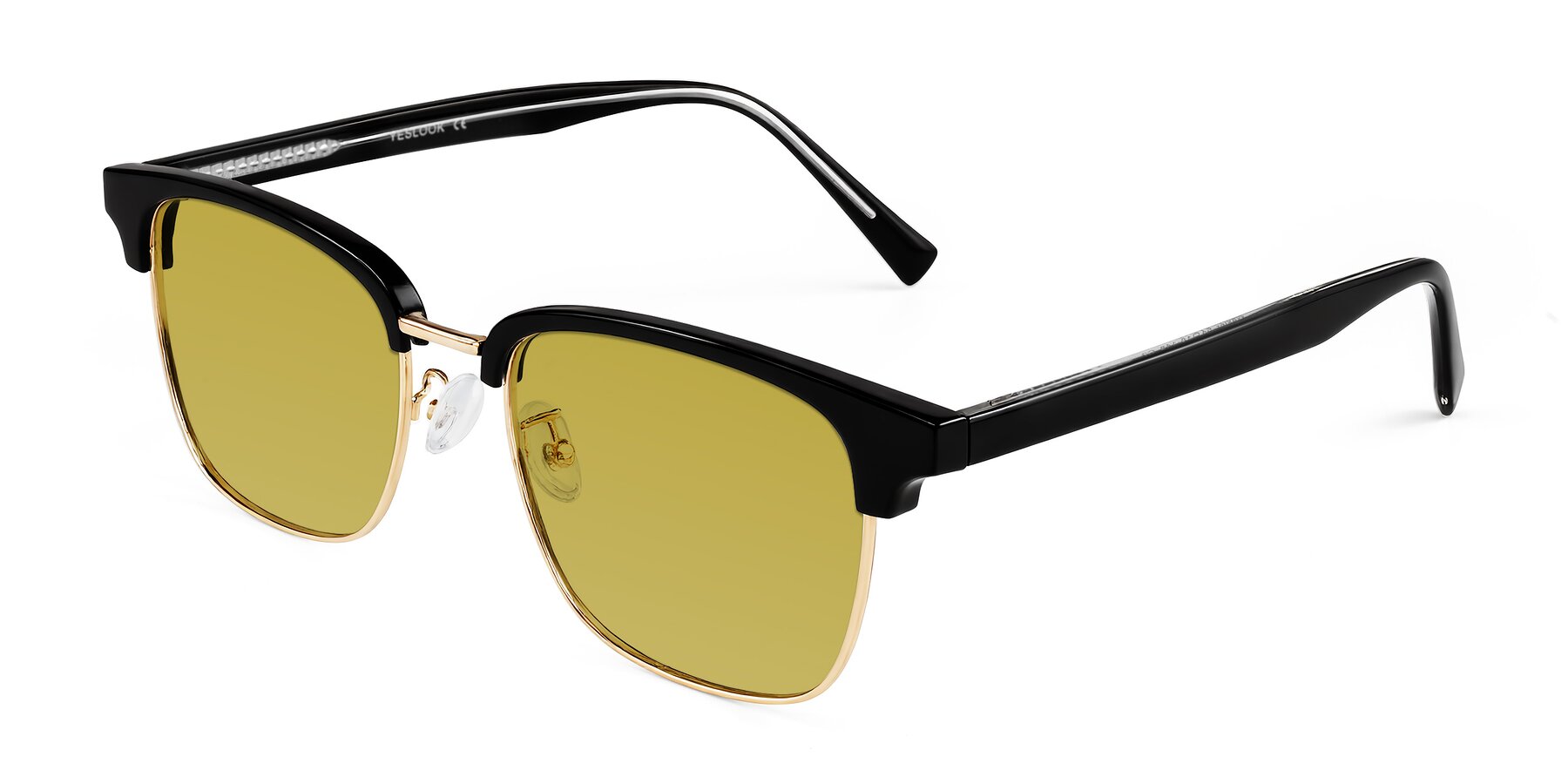 Angle of Waxler in Black/Gold with Champagne Tinted Lenses