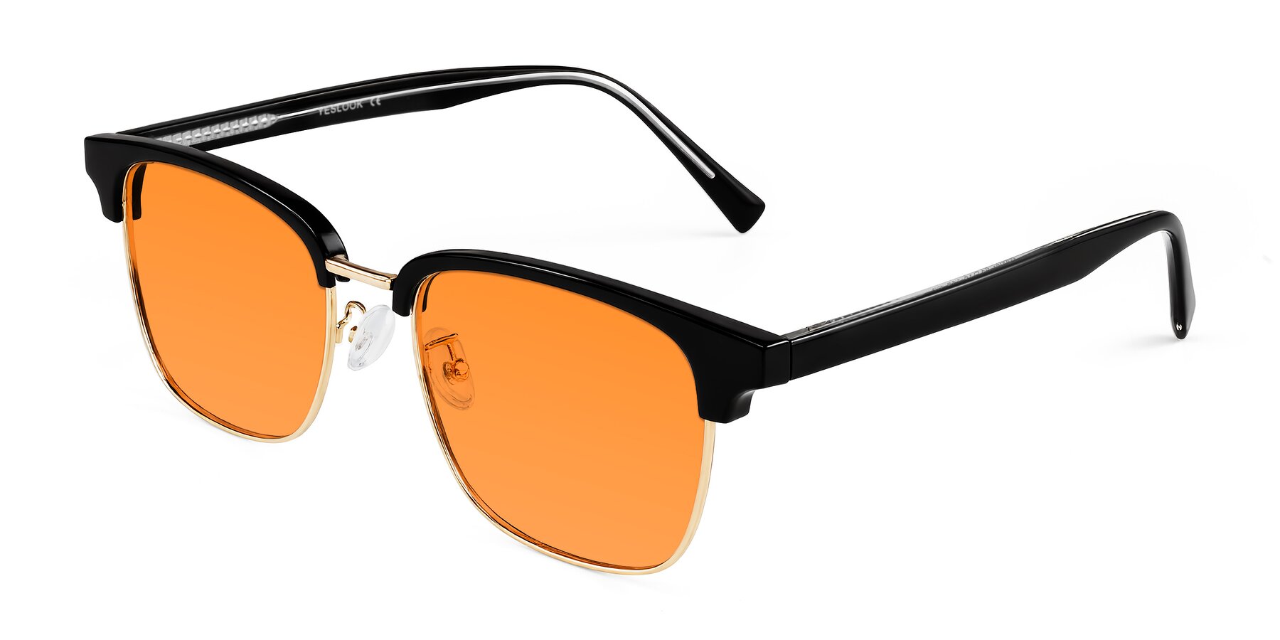 Angle of Waxler in Black/Gold with Orange Tinted Lenses