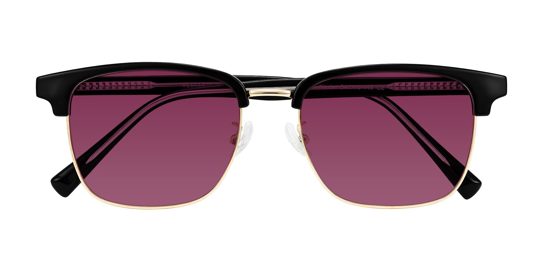Folded Front of Waxler in Black/Gold with Wine Tinted Lenses