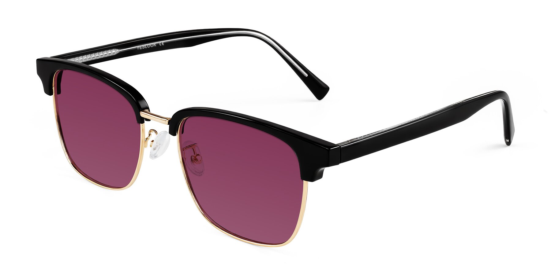 Angle of Waxler in Black/Gold with Wine Tinted Lenses