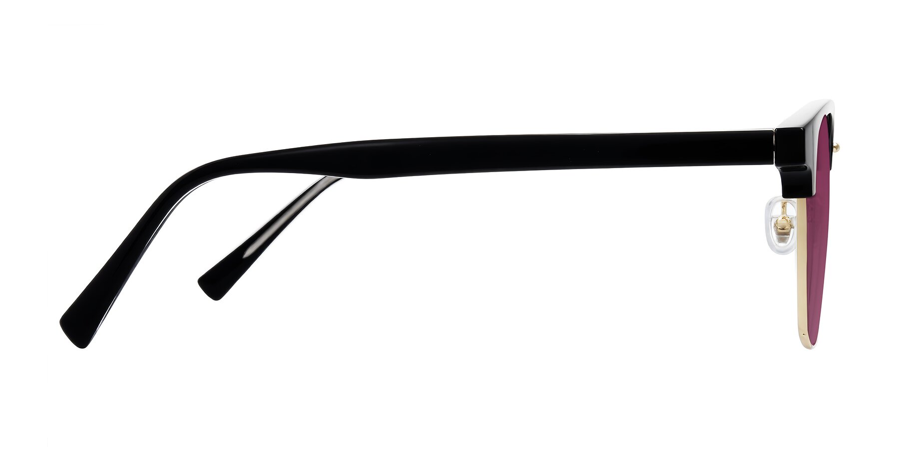 Side of Waxler in Black/Gold with Wine Tinted Lenses