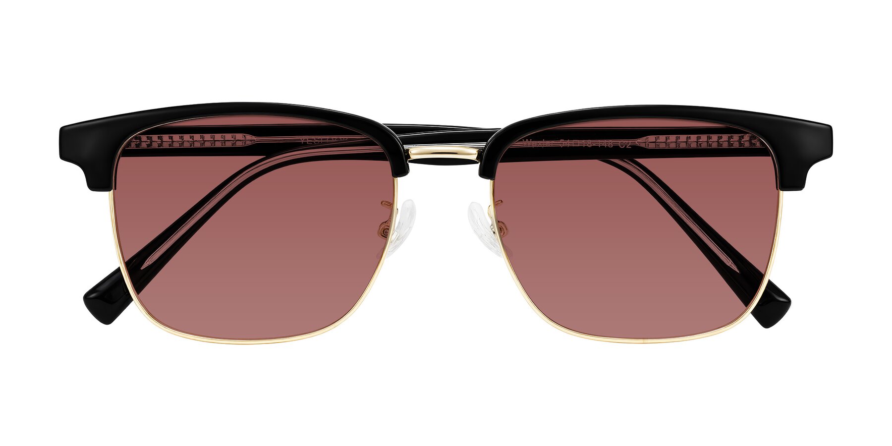 Folded Front of Waxler in Black/Gold with Garnet Tinted Lenses