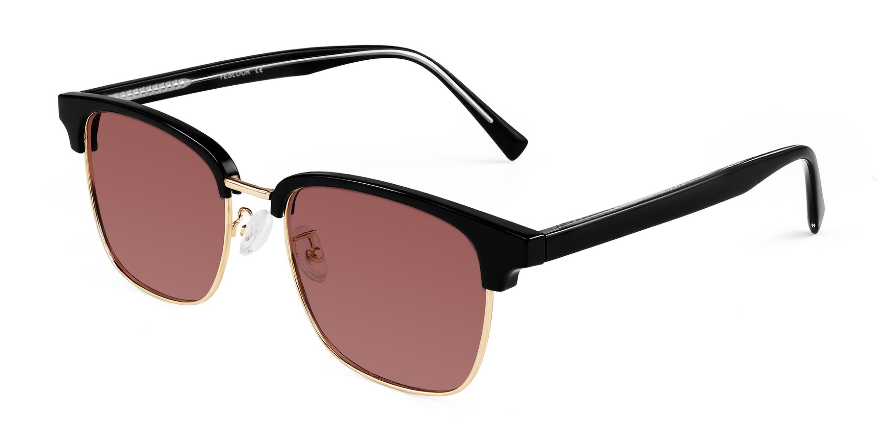 Angle of Waxler in Black/Gold with Garnet Tinted Lenses