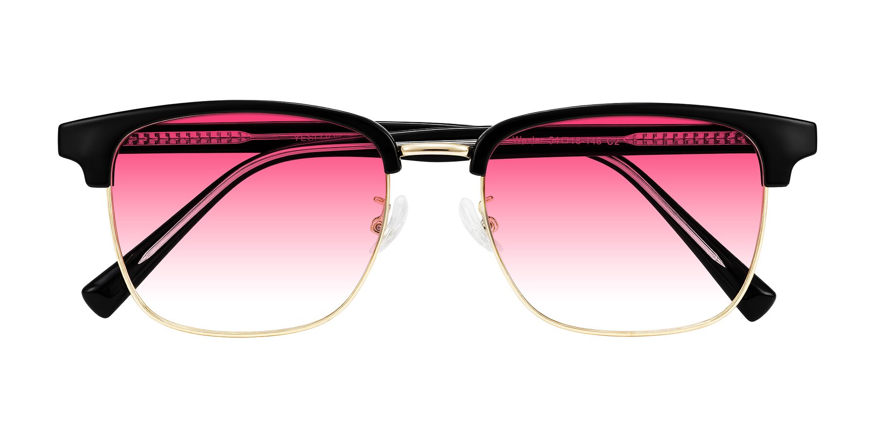 Folded Front of Waxler in Black/Gold with Pink Gradient Lenses