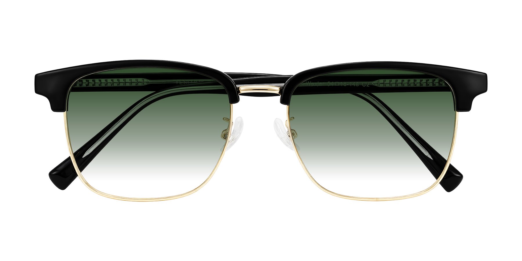 Folded Front of Waxler in Black/Gold with Green Gradient Lenses