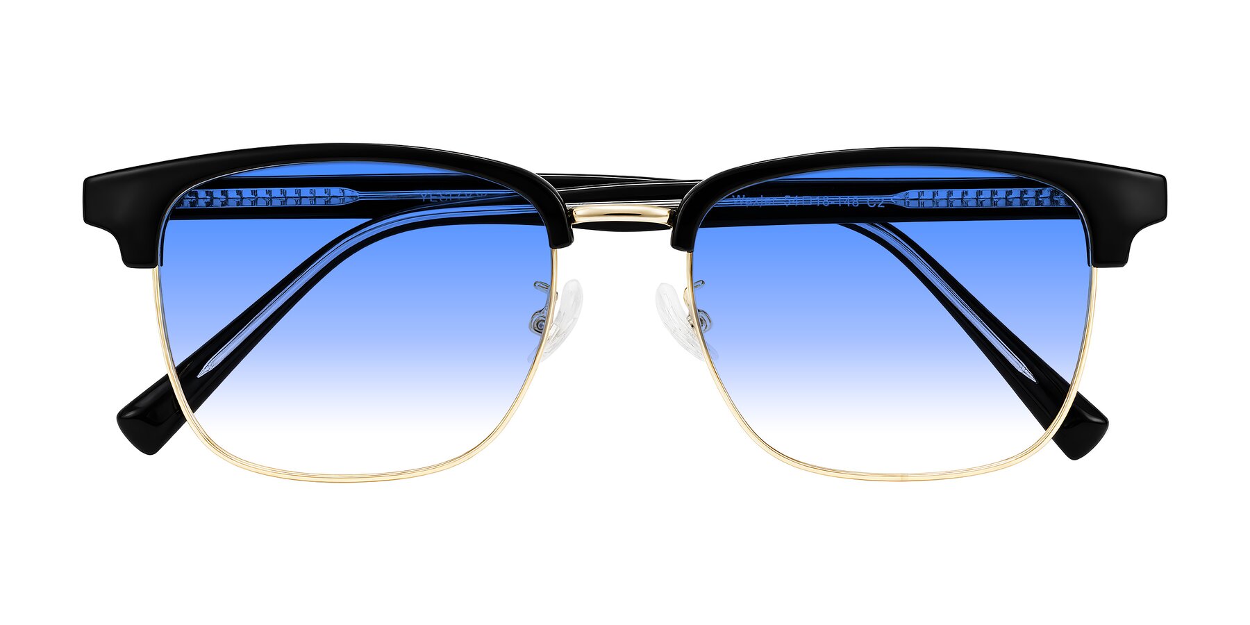 Folded Front of Waxler in Black/Gold with Blue Gradient Lenses