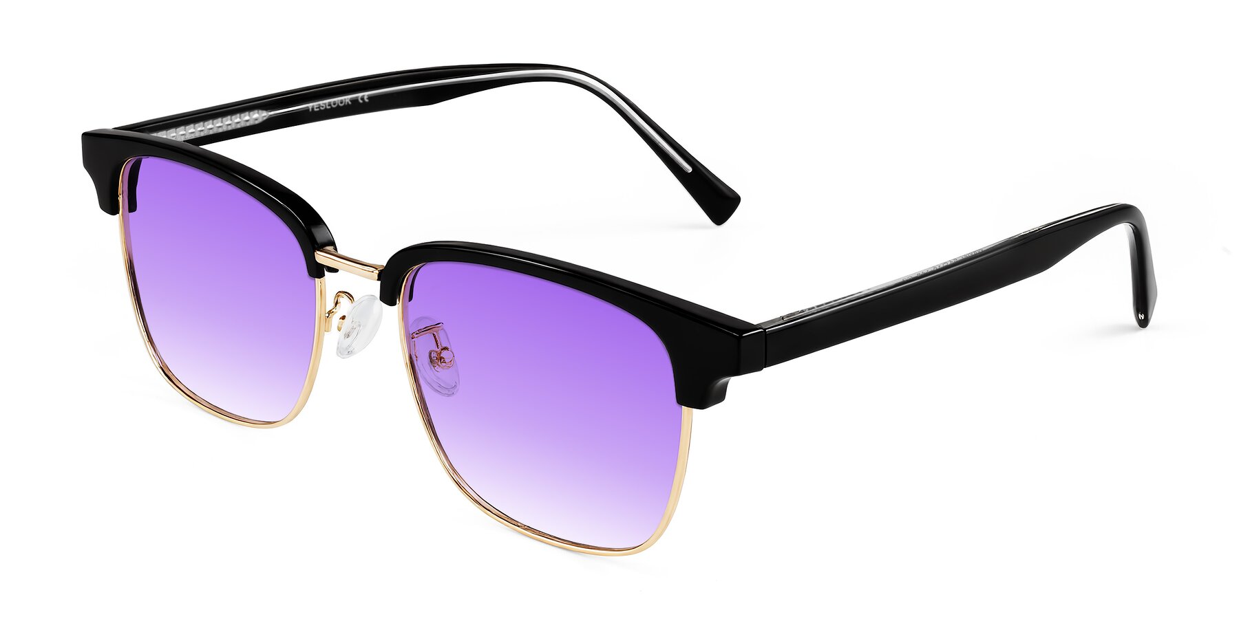 Angle of Waxler in Black/Gold with Purple Gradient Lenses