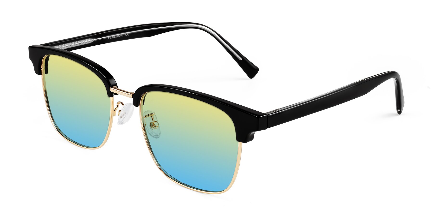 Angle of Waxler in Black/Gold with Yellow / Blue Gradient Lenses