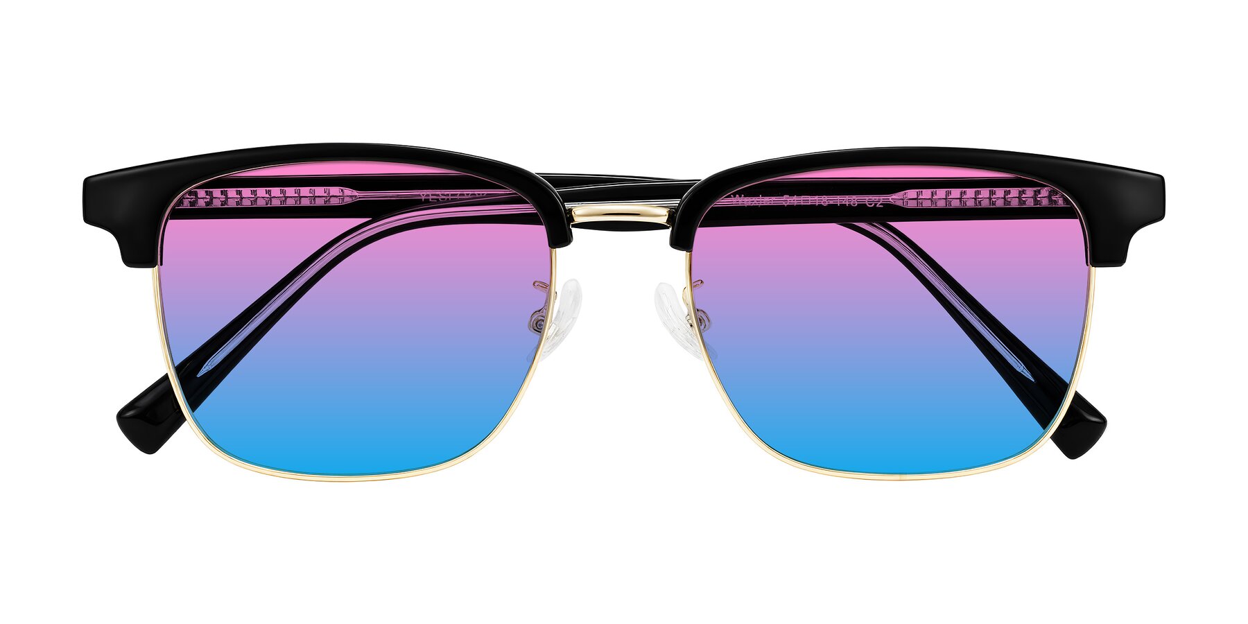 Folded Front of Waxler in Black/Gold with Pink / Blue Gradient Lenses