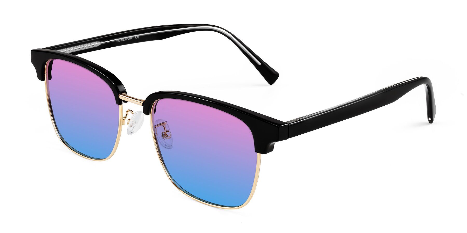 Angle of Waxler in Black/Gold with Pink / Blue Gradient Lenses