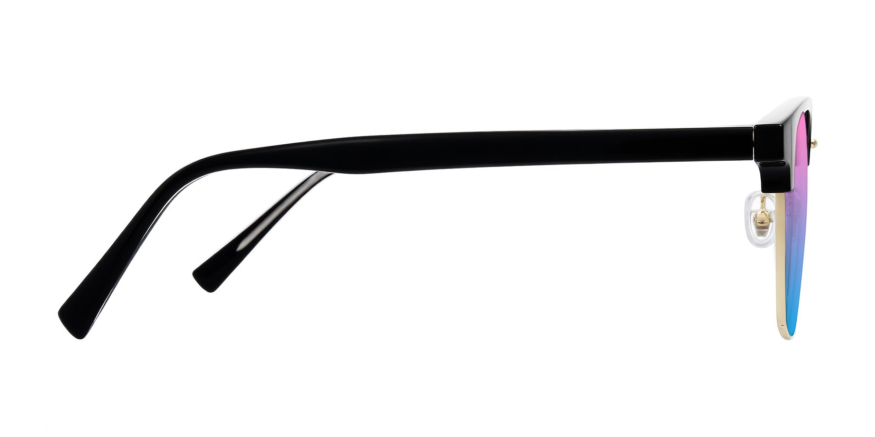 Side of Waxler in Black/Gold with Pink / Blue Gradient Lenses