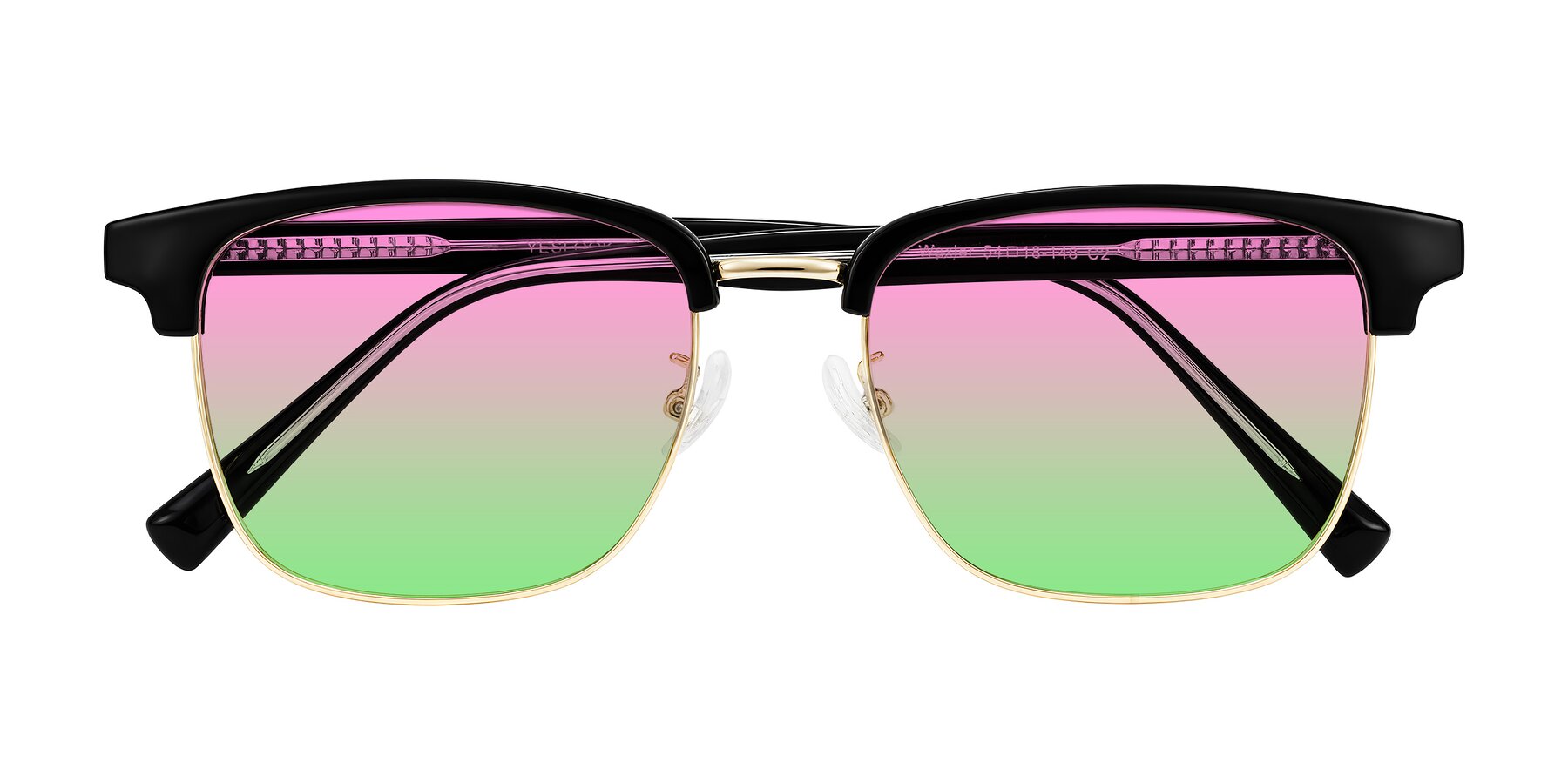 Folded Front of Waxler in Black/Gold with Pink / Green Gradient Lenses