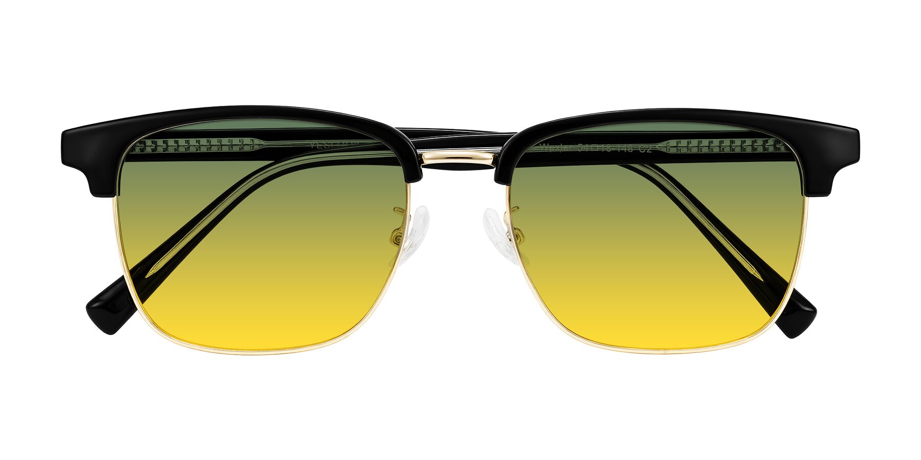 Folded Front of Waxler in Black/Gold with Green / Yellow Gradient Lenses