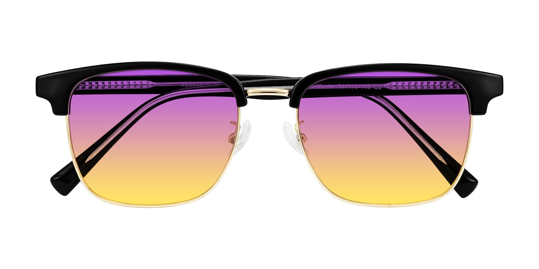 Folded Front of Waxler in Black/Gold with Purple / Yellow Gradient Lenses