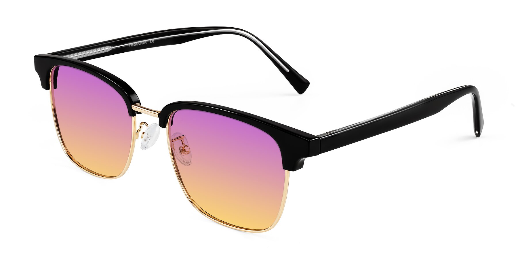 Angle of Waxler in Black/Gold with Purple / Yellow Gradient Lenses