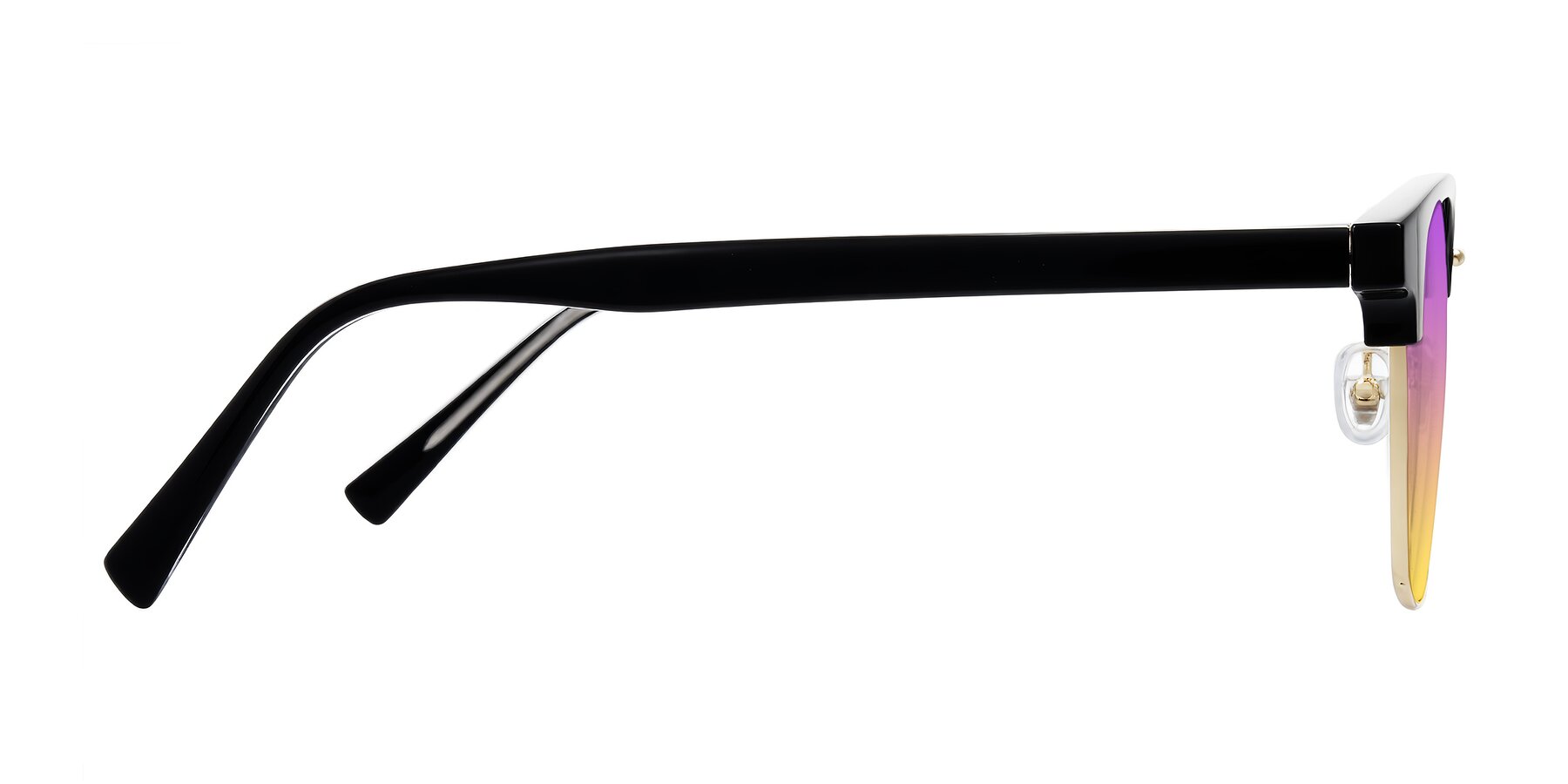 Side of Waxler in Black/Gold with Purple / Yellow Gradient Lenses
