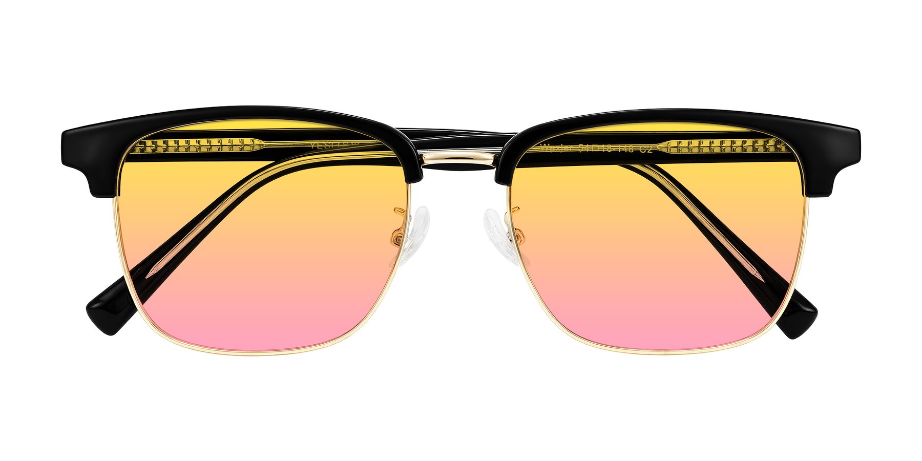 Folded Front of Waxler in Black/Gold with Yellow / Pink Gradient Lenses