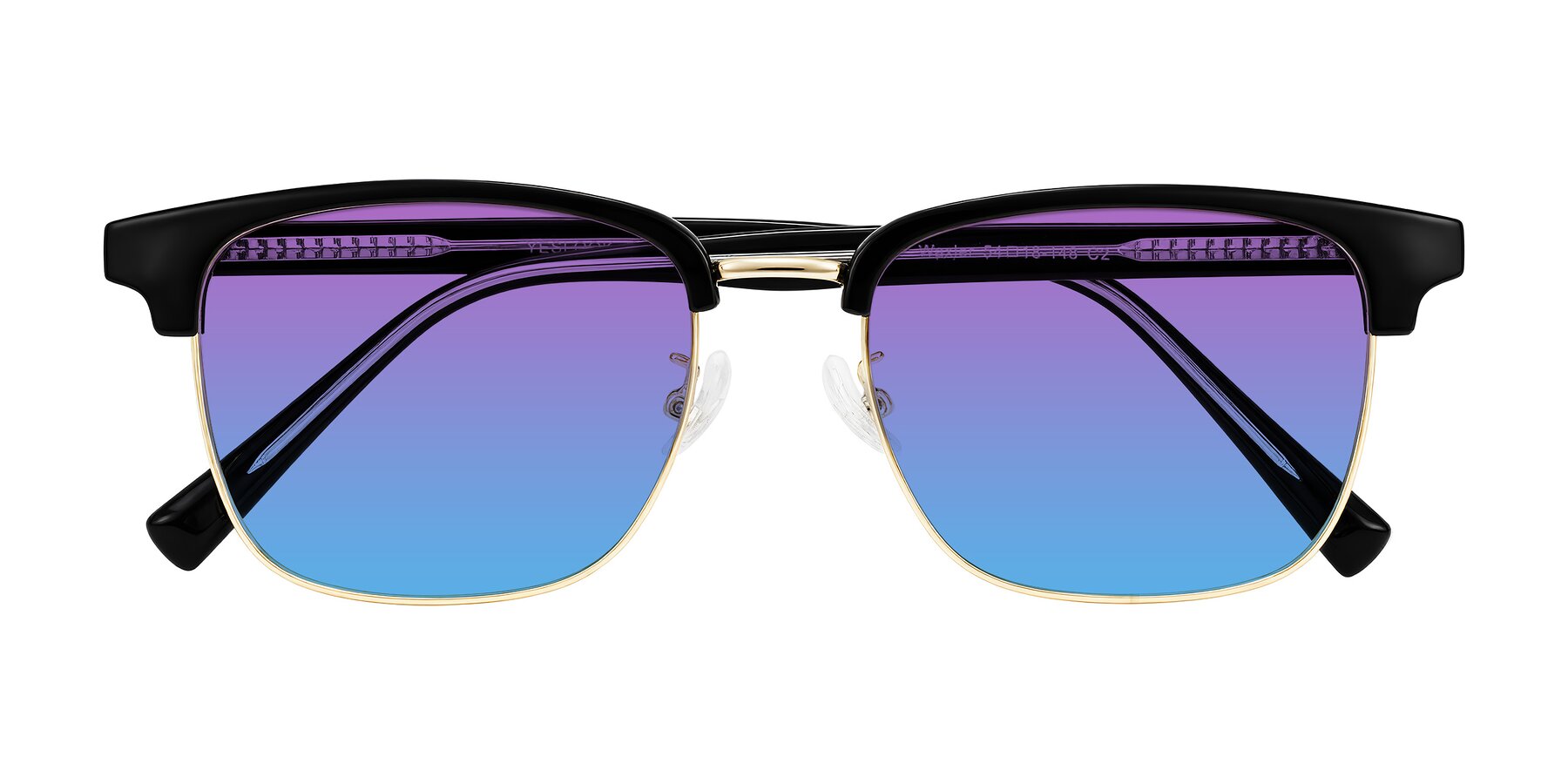 Folded Front of Waxler in Black/Gold with Purple / Blue Gradient Lenses