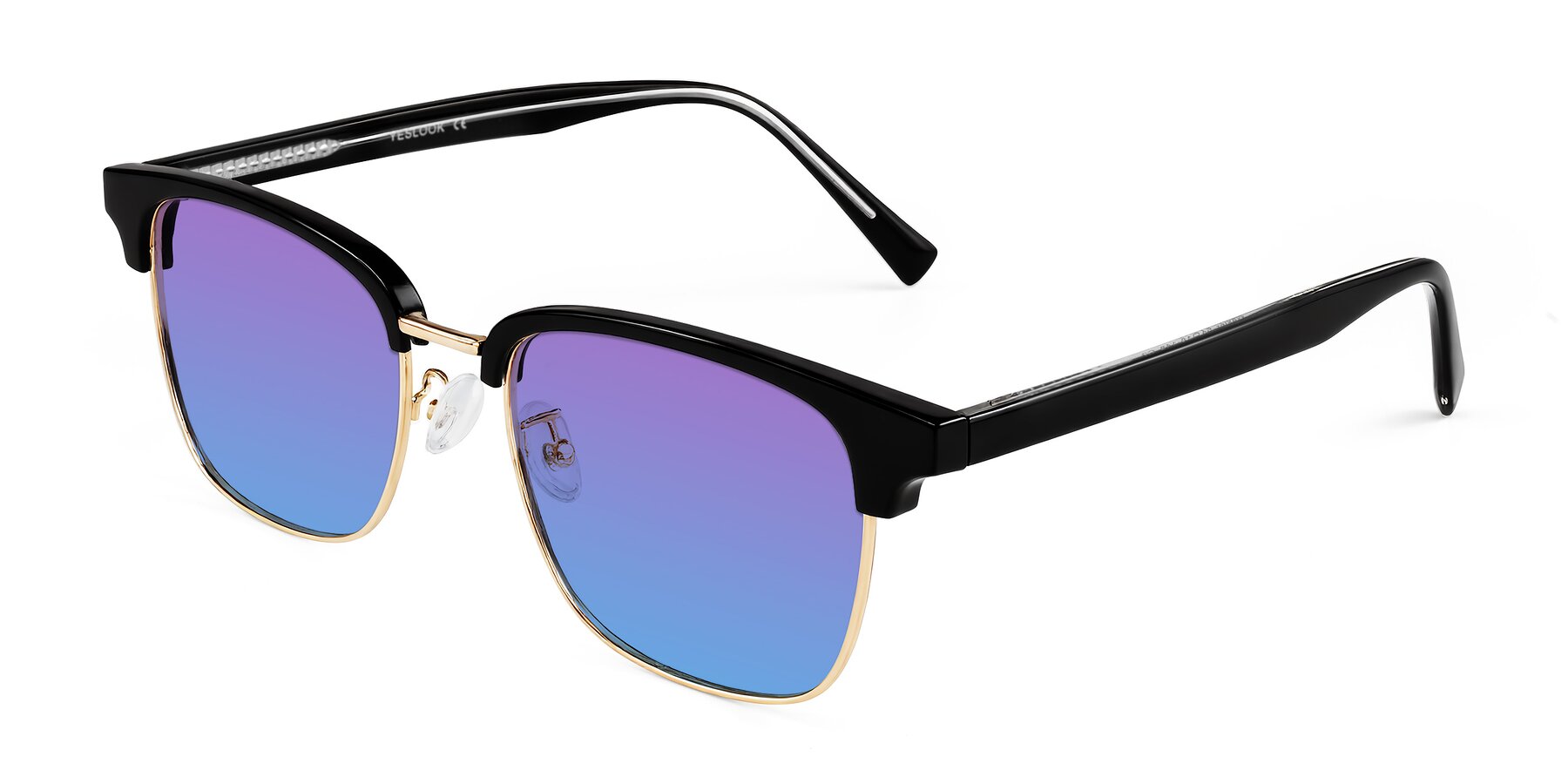 Angle of Waxler in Black/Gold with Purple / Blue Gradient Lenses